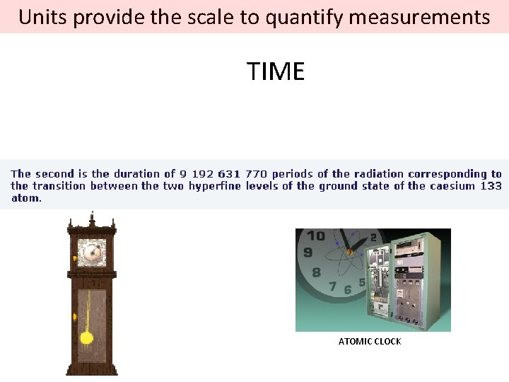 Units provide the scale to quantify measurements TIME ATOMIC CLOCK 