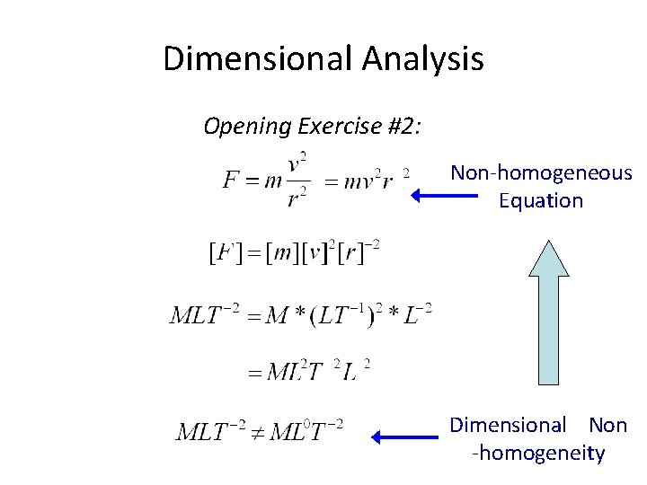 Dimensional Analysis Opening Exercise #2: Non-homogeneous Equation Dimensional Non -homogeneity 