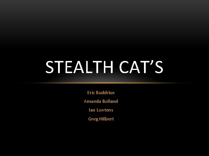 STEALTH CAT’S Eric Buddrius Amanda Bolland Ian Lootens Greg Hilbert 