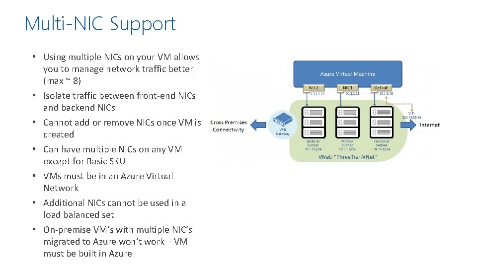 Multi-NIC Support • Using multiple NICs on your VM allows you to manage network