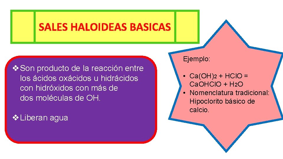 SALES HALOIDEAS BASICAS Ejemplo: v Son producto de la reacción entre los ácidos oxácidos