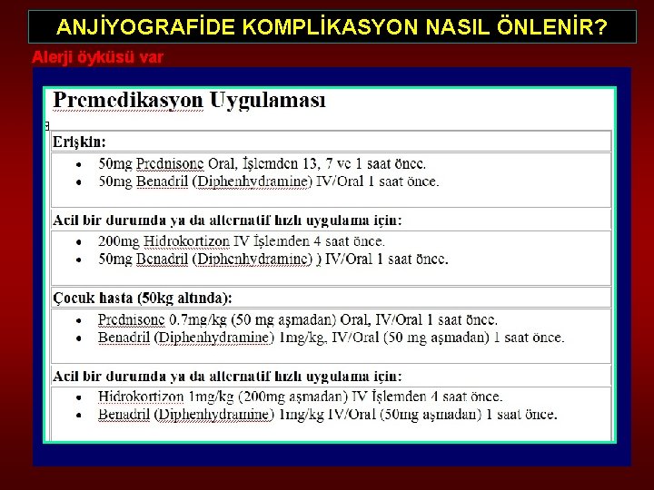 ANJİYOGRAFİDE KOMPLİKASYON NASIL ÖNLENİR? Alerji öyküsü var 