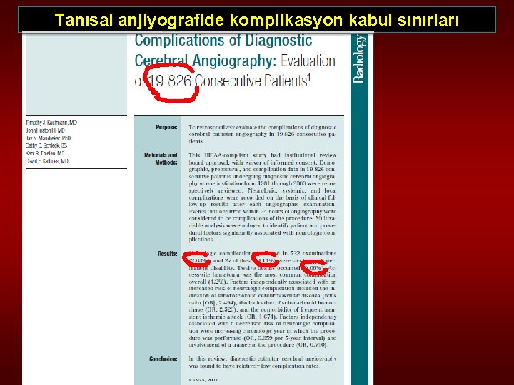 Tanısal anjiyografide komplikasyon kabul sınırları 