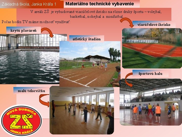 Základná škola Janka Kráľa Základná škola, Janka Kráľa 1 Materiálno technické vybavenie V areáli