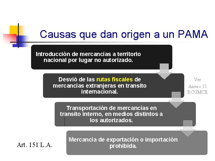 Causas que dan origen a un PAMA Introducción de mercancías a territorio nacional por