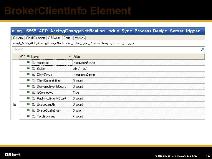 Broker. Client. Info Element © 2008 OSIsoft, Inc. | Company Confidential 14 