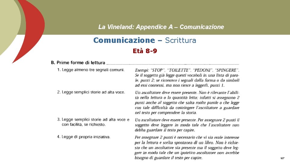 La Vineland: Appendice A – Comunicazione – Scrittura Età 8 -9 Prof. Stefano Federici