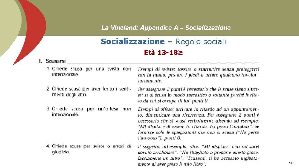 La Vineland: Appendice A – Socializzazione – Regole sociali Età 13 -18≥ Prof. Stefano