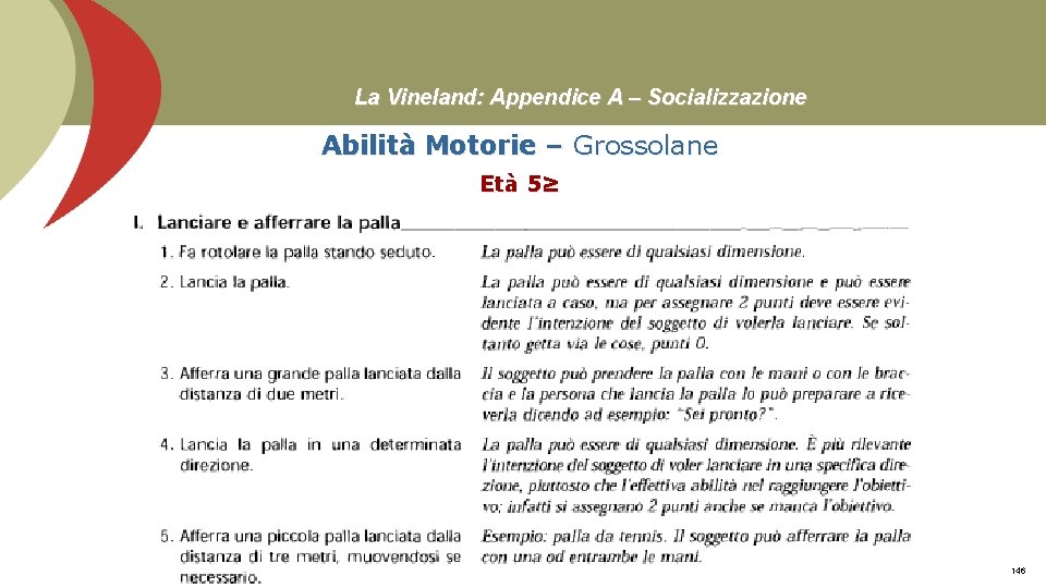 La Vineland: Appendice A – Socializzazione Abilità Motorie – Grossolane Età 5≥ Prof. Stefano