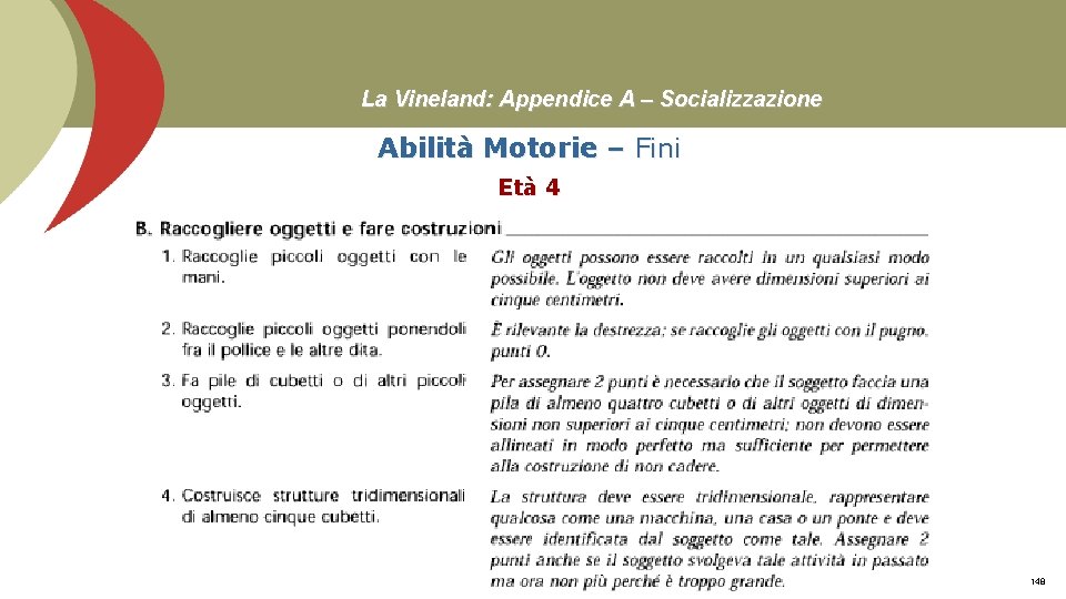 La Vineland: Appendice A – Socializzazione Abilità Motorie – Fini Età 4 Prof. Stefano