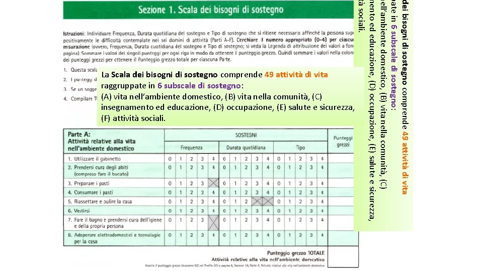 65 dei bisogni di sostegno comprende 49 attività di vita pate in 6 subscale