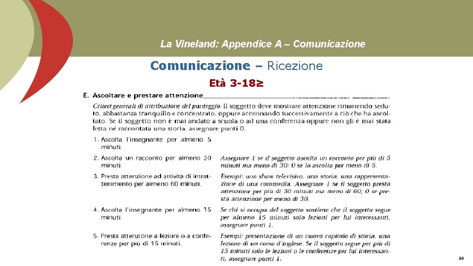 La Vineland: Appendice A – Comunicazione – Ricezione Età 3 -18≥ Prof. Stefano Federici