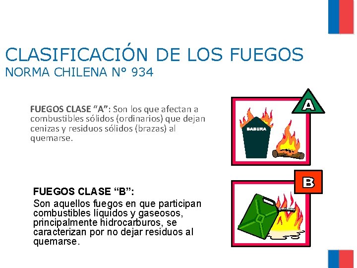 CLASIFICACIÓN DE LOS FUEGOS NORMA CHILENA N° 934 FUEGOS CLASE “A”: Son los que
