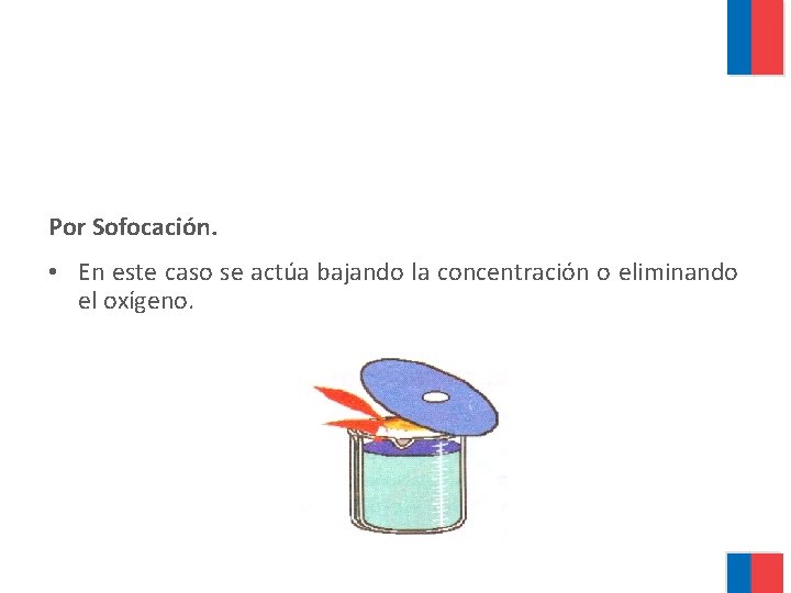Por Sofocación. • En este caso se actúa bajando la concentración o eliminando el