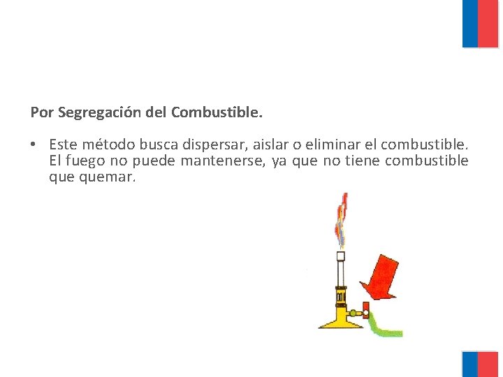 Por Segregación del Combustible. • Este método busca dispersar, aislar o eliminar el combustible.