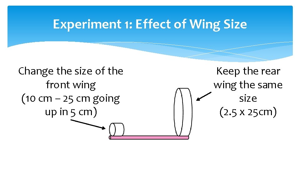 Experiment 1: Effect of Wing Size Change the size of the front wing (10