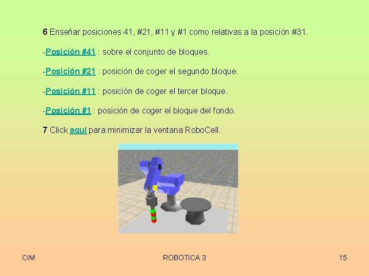 6 Enseñar posiciones 41, #21, #11 y #1 como relativas a la posición #31.