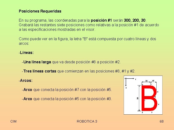 Posiciones Requeridas En su programa, las coordenadas para la posición #1 serán 300, 200,