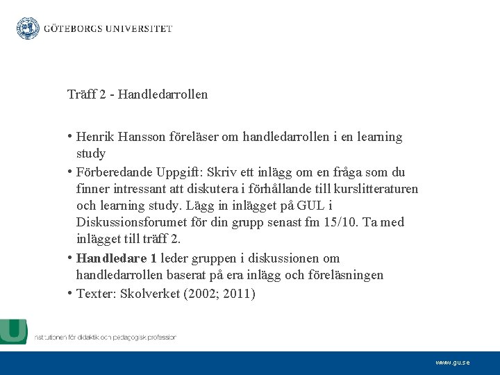 Träff 2 - Handledarrollen • Henrik Hansson föreläser om handledarrollen i en learning study