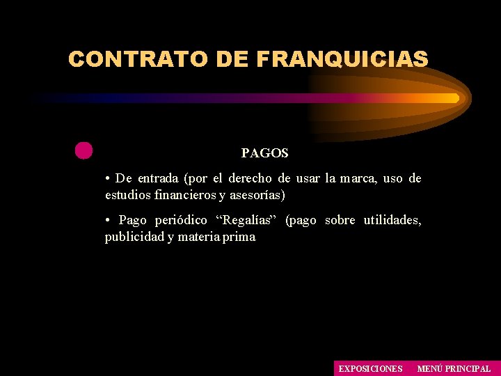 CONTRATO DE FRANQUICIAS PAGOS • De entrada (por el derecho de usar la marca, CONTRATO DE FRANQUICIAS PAGOS • De entrada (por el derecho de usar la marca,