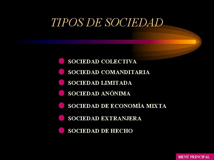 TIPOS DE SOCIEDAD COLECTIVA SOCIEDAD COMANDITARIA SOCIEDAD LIMITADA SOCIEDAD ANÓNIMA SOCIEDAD DE ECONOMÍA MIXTA TIPOS DE SOCIEDAD COLECTIVA SOCIEDAD COMANDITARIA SOCIEDAD LIMITADA SOCIEDAD ANÓNIMA SOCIEDAD DE ECONOMÍA MIXTA