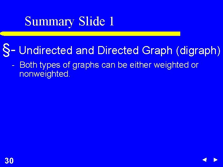 Summary Slide 1 §- Undirected and Directed Graph (digraph) - Both types of graphs