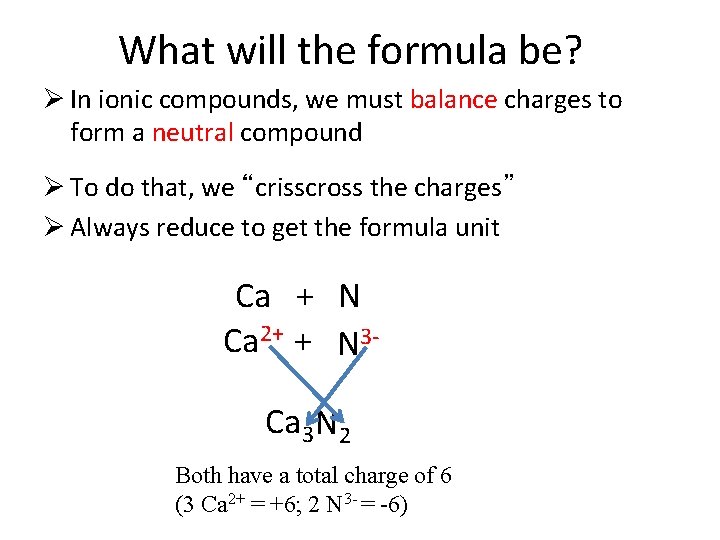 What will the formula be? Ø In ionic compounds, we must balance charges to