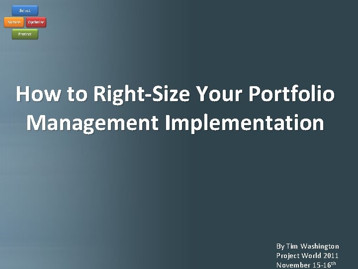 How to Right-size Your Portfolio Implementation How to Right-Size Your Portfolio Management Implementation By