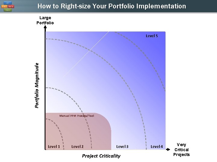 How to Right-size Your Portfolio Implementation Large Portfolio Magnitude Level 5 Manual PPM Process/Tool