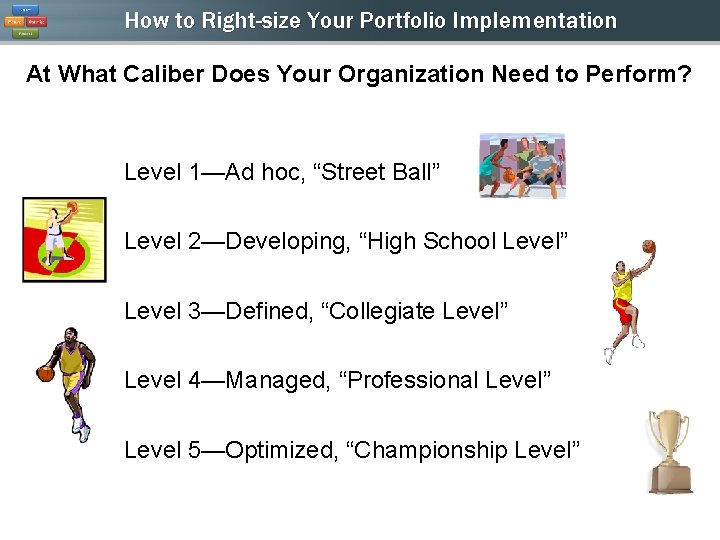 How to Right-size Your Portfolio Implementation At What Caliber Does Your Organization Need to