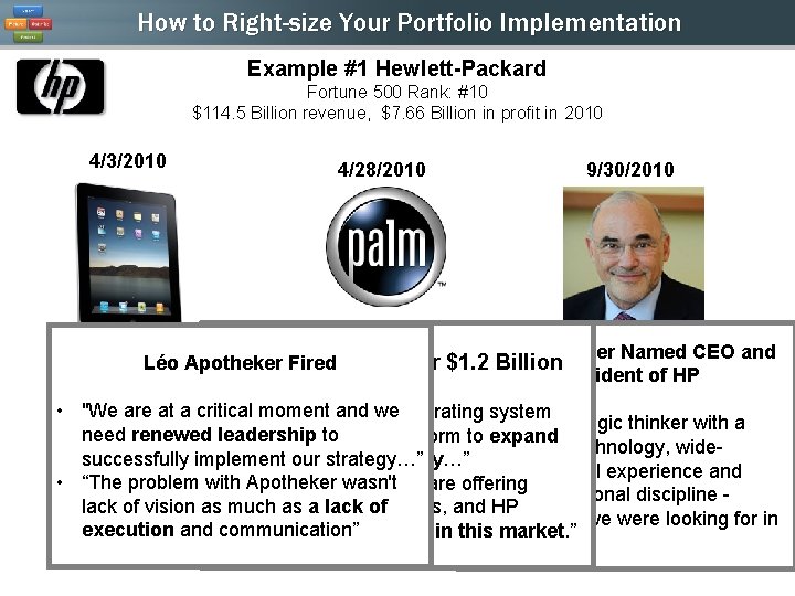 How to Right-size Your Portfolio Implementation Example #1 Hewlett-Packard Fortune 500 Rank: #10 $114.