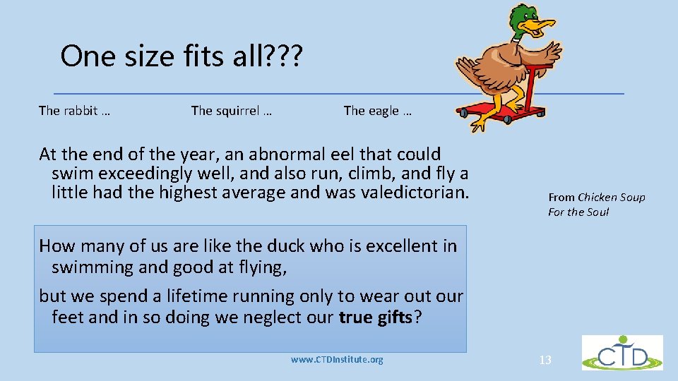 One size fits all? ? ? The rabbit … The squirrel … The eagle One size fits all? ? ? The rabbit … The squirrel … The eagle