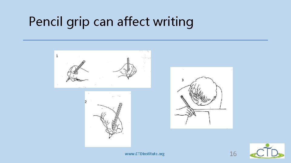Pencil grip can affect writing 1 3 2 www. CTDInstitute. org 16 Pencil grip can affect writing 1 3 2 www. CTDInstitute. org 16