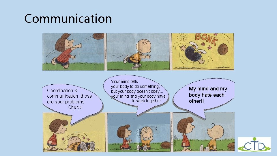 Communication Coordination & communication, those are your problems, Chuck! Your mind tells your body Communication Coordination & communication, those are your problems, Chuck! Your mind tells your body