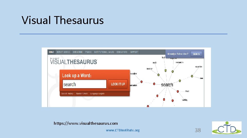 Visual Thesaurus https: //www. visualthesaurus. com www. CTDInstitute. org 38 Visual Thesaurus https: //www. visualthesaurus. com www. CTDInstitute. org 38