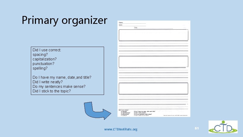 Primary organizer Did I use correct: spacing? capitalization? punctuation? spelling? Do I have my Primary organizer Did I use correct: spacing? capitalization? punctuation? spelling? Do I have my