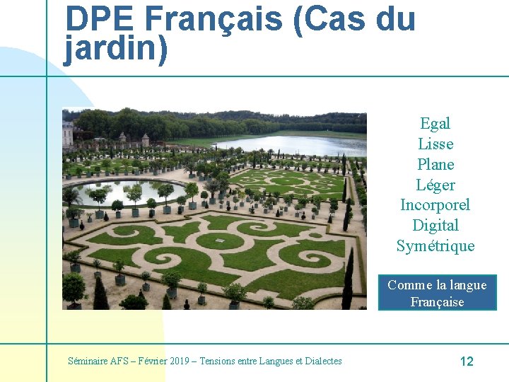 DPE Français (Cas du jardin) Egal Lisse Plane Léger Incorporel Digital Symétrique Comme la