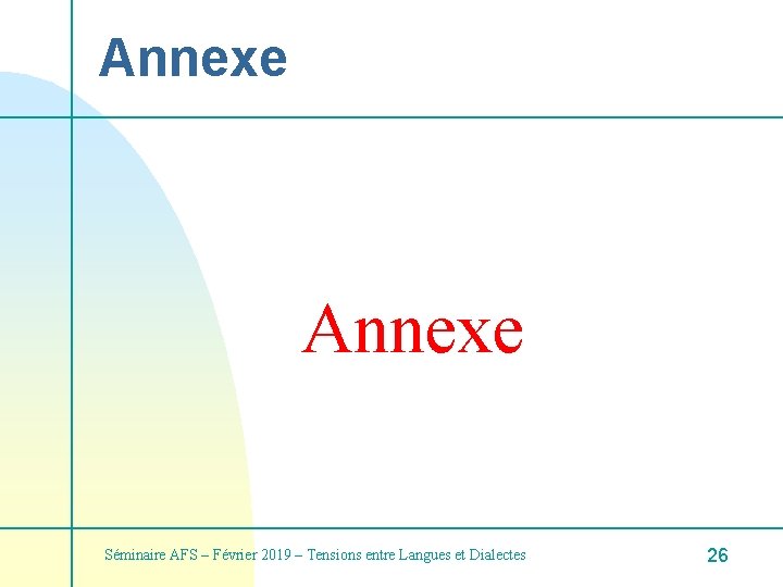 Annexe Séminaire AFS – Février 2019 – Tensions entre Langues et Dialectes 26 