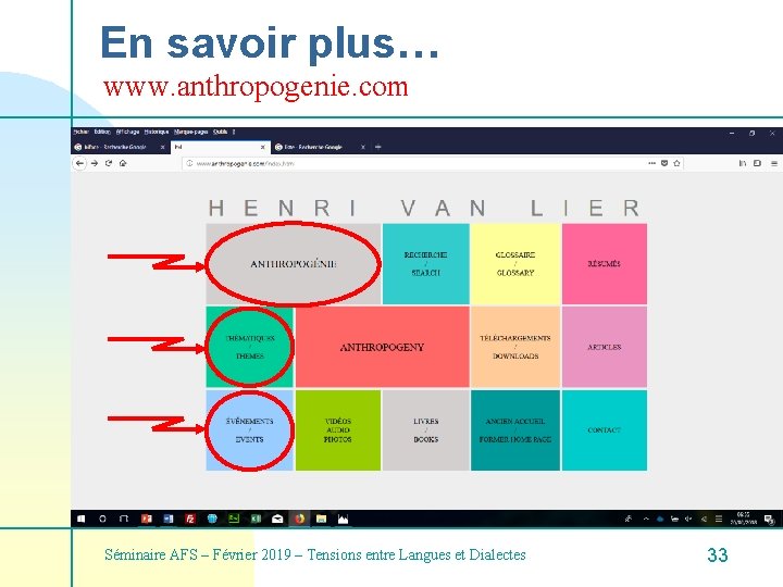 En savoir plus… www. anthropogenie. com Séminaire AFS – Février 2019 – Tensions entre
