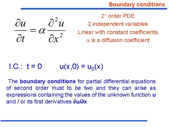 Boundary conditions 2° order PDE 2 independent variables Linear with constant coefficients is a