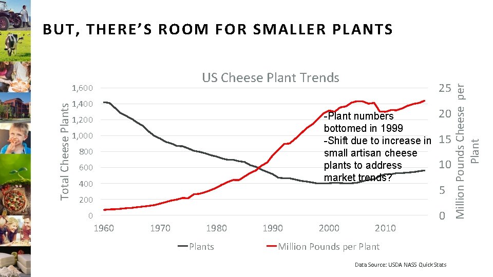 US Cheese Plant Trends Total Cheese Plants 1, 600 25 1, 400 -Plant numbers