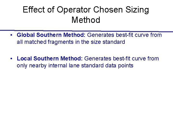 Effect of Operator Chosen Sizing Method • Global Southern Method: Generates best-fit curve from