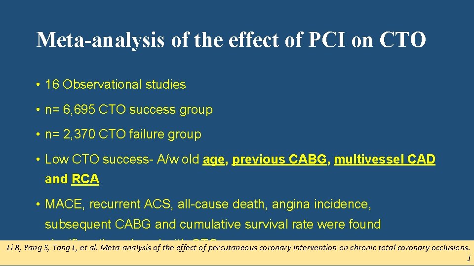 Meta-analysis of the effect of PCI on CTO • 16 Observational studies • n=