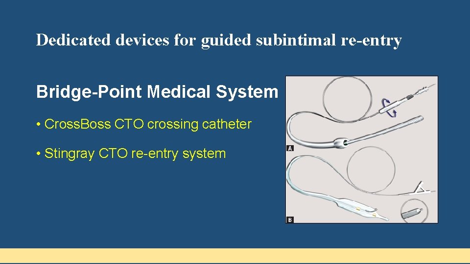 Dedicated devices for guided subintimal re-entry Bridge-Point Medical System • Cross. Boss CTO crossing