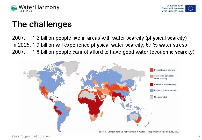 The challenges 2007: 1. 2 billion people live in areas with water scarcity (physical