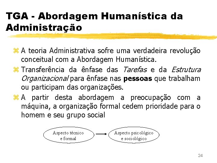 TGA - Abordagem Humanística da Administração z A teoria Administrativa sofre uma verdadeira revolução