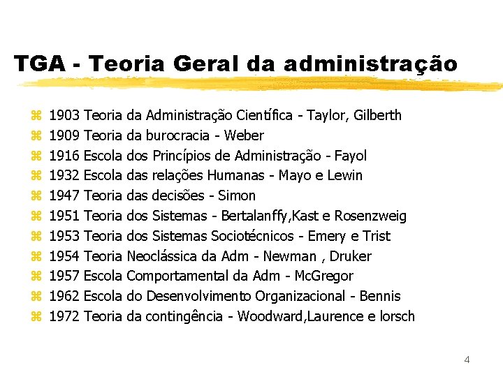 TGA - Teoria Geral da administração z z z 1903 1909 1916 1932 1947