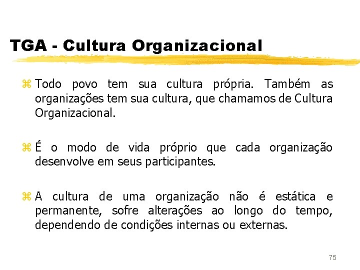 TGA - Cultura Organizacional z Todo povo tem sua cultura própria. Também as organizações