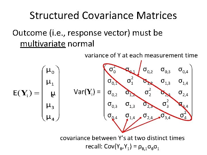 Structured Covariance Matrices Outcome (i. e. , response vector) must be multivariate normal variance
