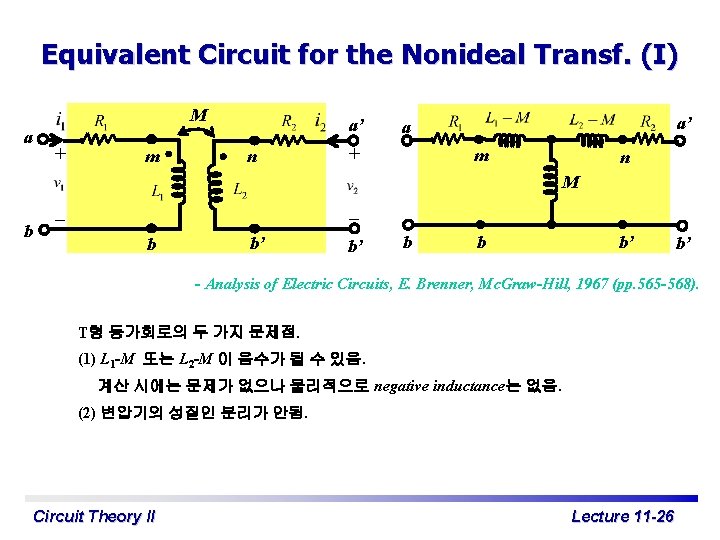 Equivalent Circuit for the Nonideal Transf. (I) M a + m a’ n a’